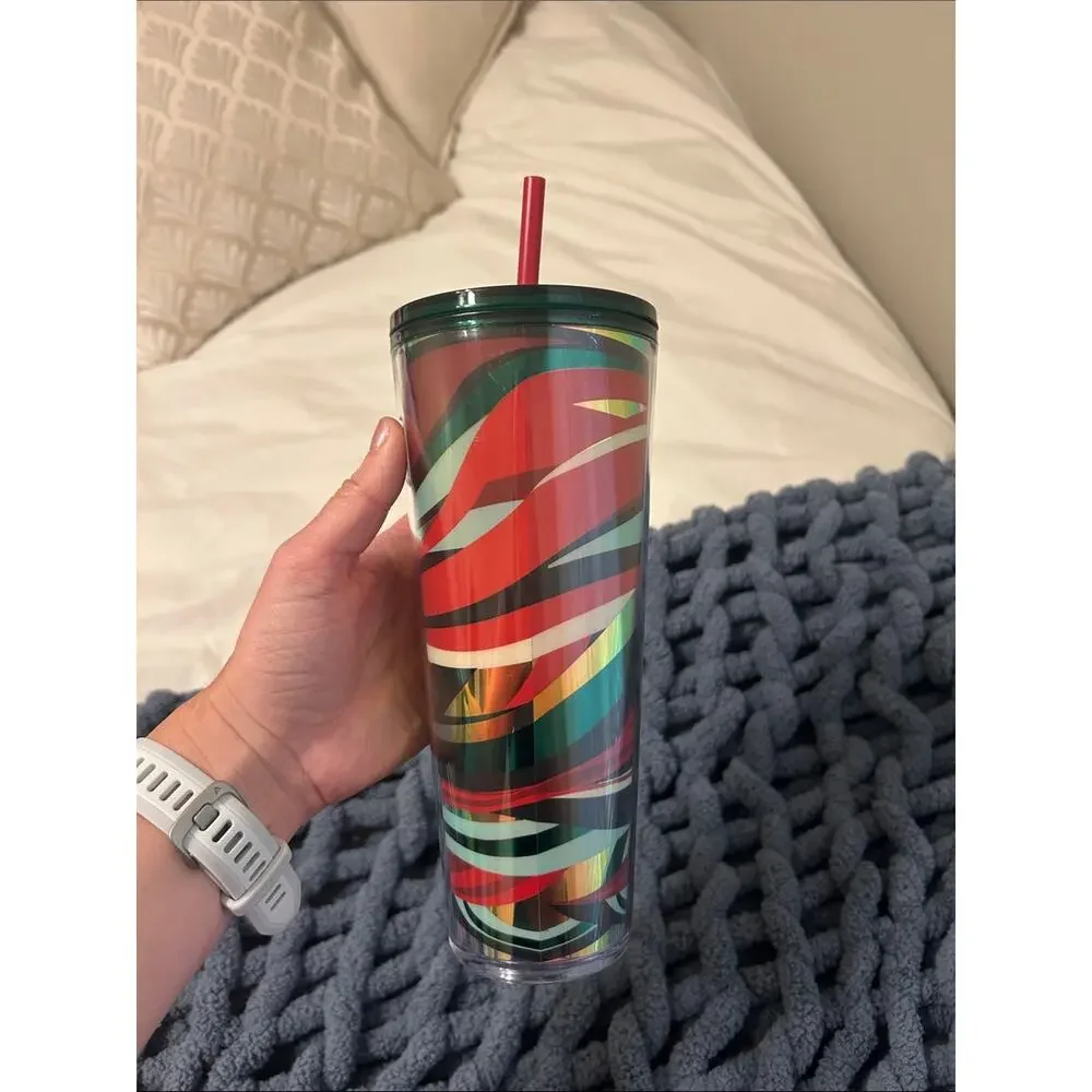 Starbucks Rainbow Wave Tumbler with Red Straw